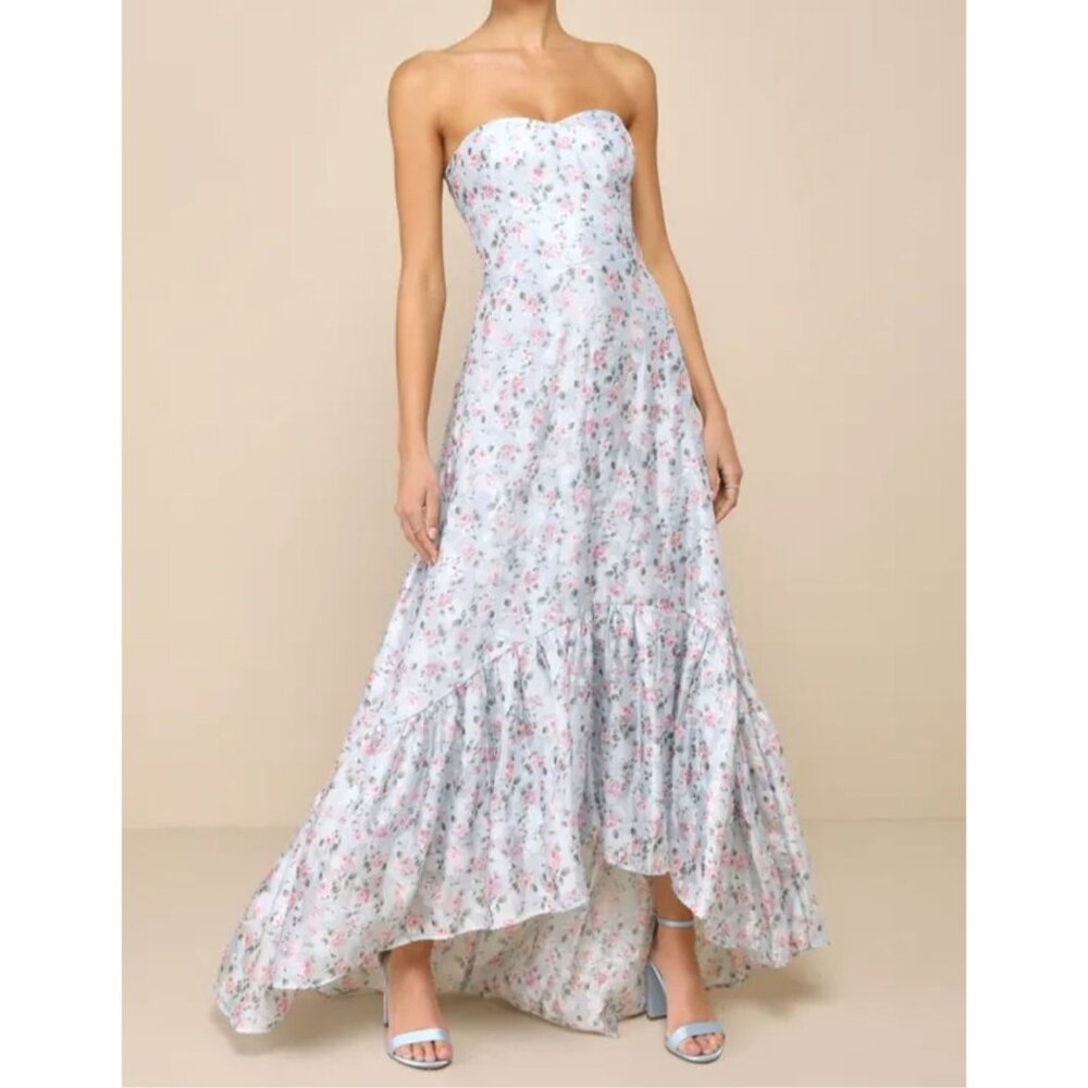 Lulus Gorgeous Desire Floral Strapless Dress High Low Hem Maxi Small